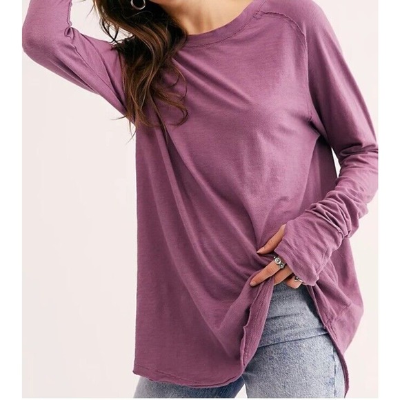 Free People Tops - Free People Arden Tee in Plum Size L Pullover Long Sleeve Oversized T-Shirt